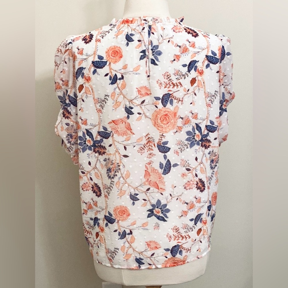 Rachel Zoe White Orange Purple Floral XL Boho Chic Bloomcore Romantic Ruffle Top - Picture 9 of 14